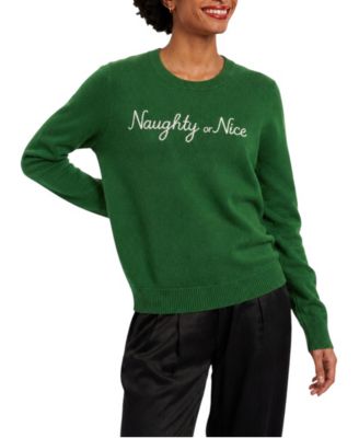 Women's Wool-Blend Naughty Or Nice Long-Sleeve Crewneck Sweater