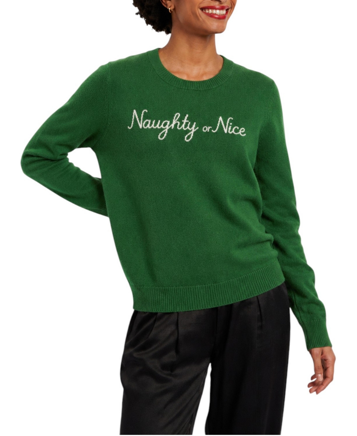 Chinti & Parker Women's Wool-Blend Naughty Or Nice Long-Sleeve Crewneck Sweater - Green