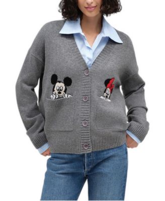 Women's Oversized Mickey and Minnie Long-Sleeve Cardigan