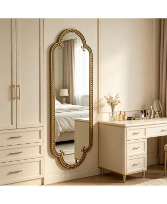 53" Scalloped Oval Full-Length Mirror or Vanity Mirror with Beaded Metal Frame