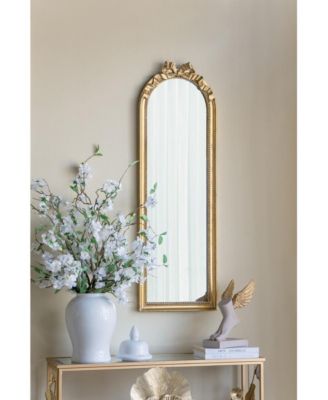 49" Baroque Arched Full Length Mirror with Scrollwork Crown Decorative Accent Mirror