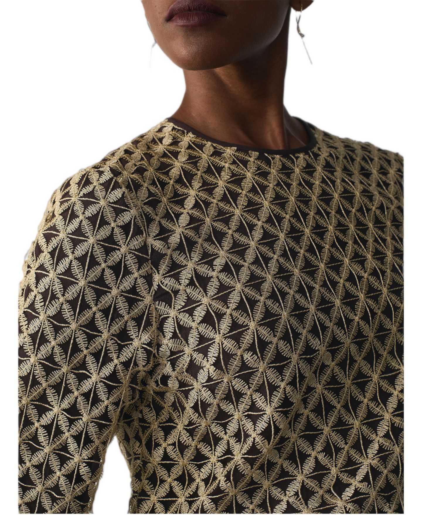 Женская блузка The Fold Meridian Sheer Long-Sleeve Lace, цвет: Золотой — фото 3