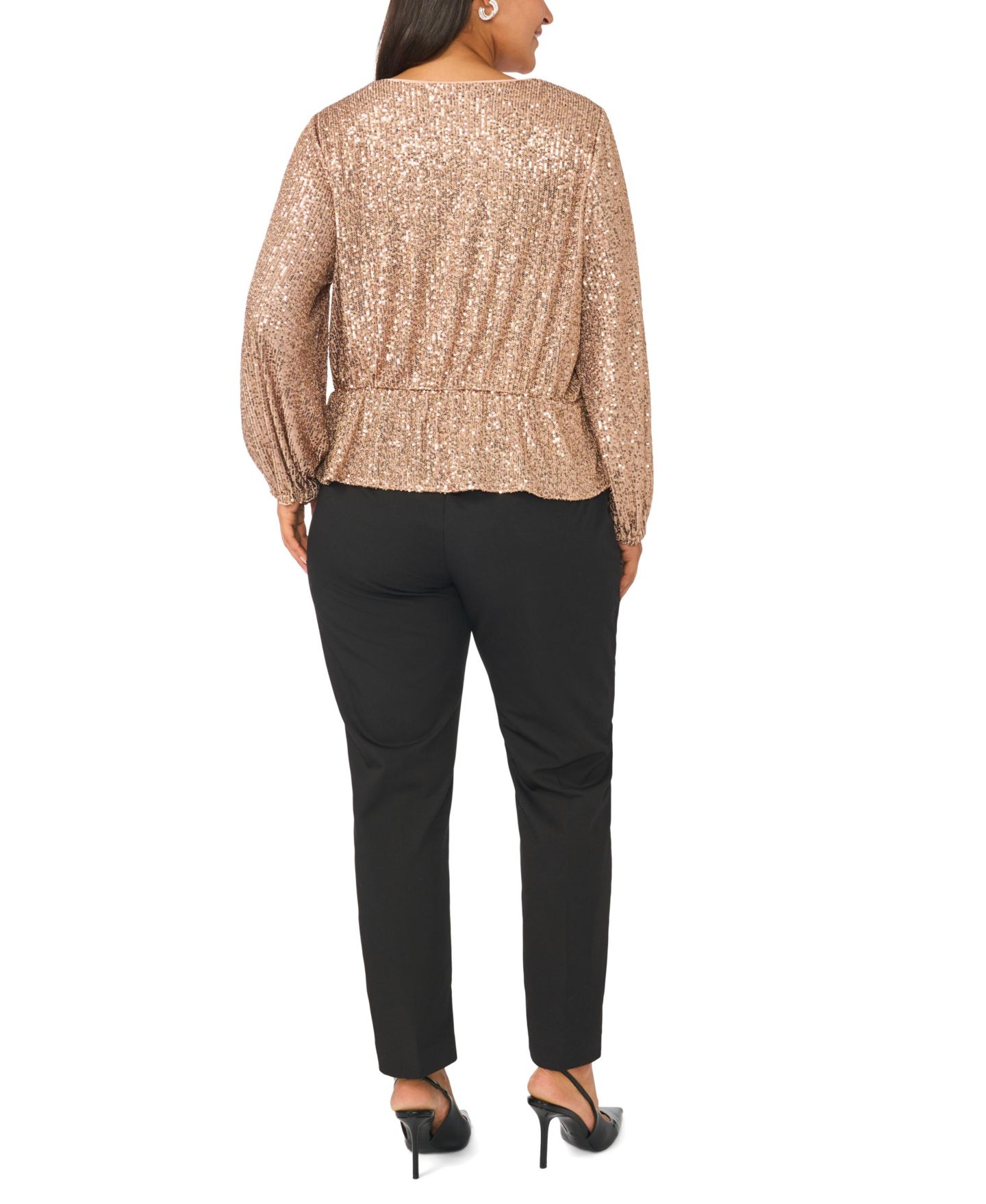 Женский топ Vince Camuto Plus Size Peplum Sequin V-Neck, цвет: Мокко латте — фото 5