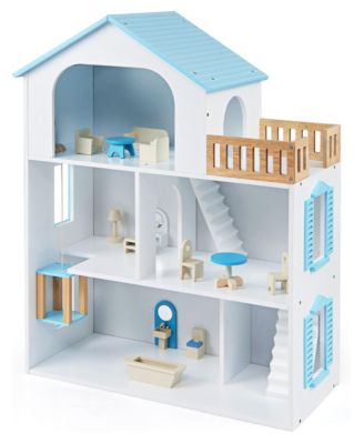3-Story 5-Room Dollhouse with Moving Elevator and Furniture Set, Ages 3+