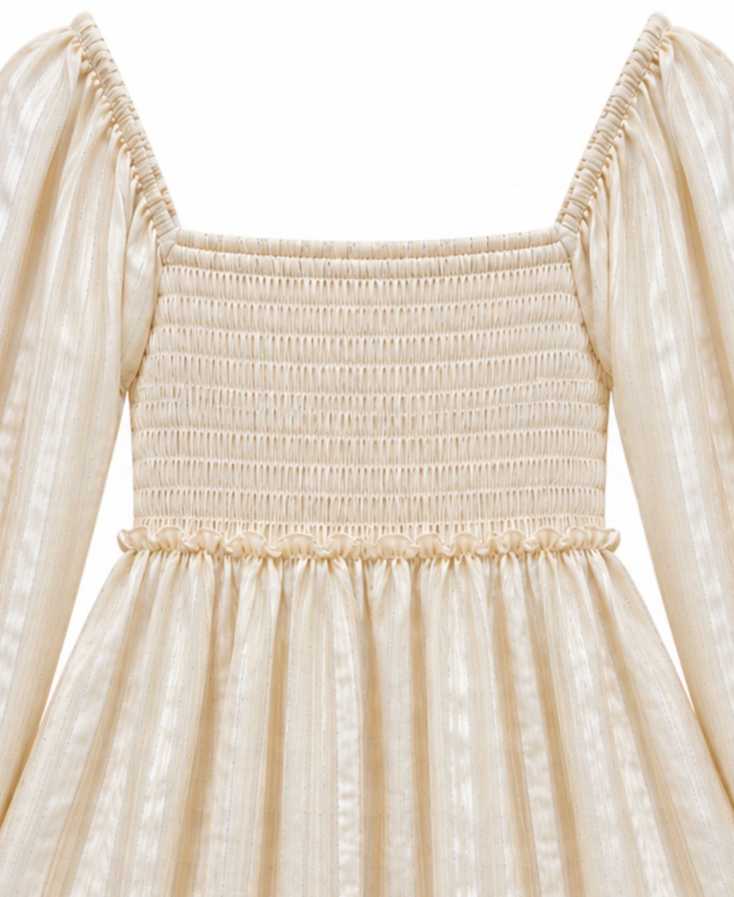 Платье With Jules Lurex-Striped Smocked Bodice Square Neckline Long-Sleeve для девочек, цвет: Слоновая кость / Золотой — фото 3