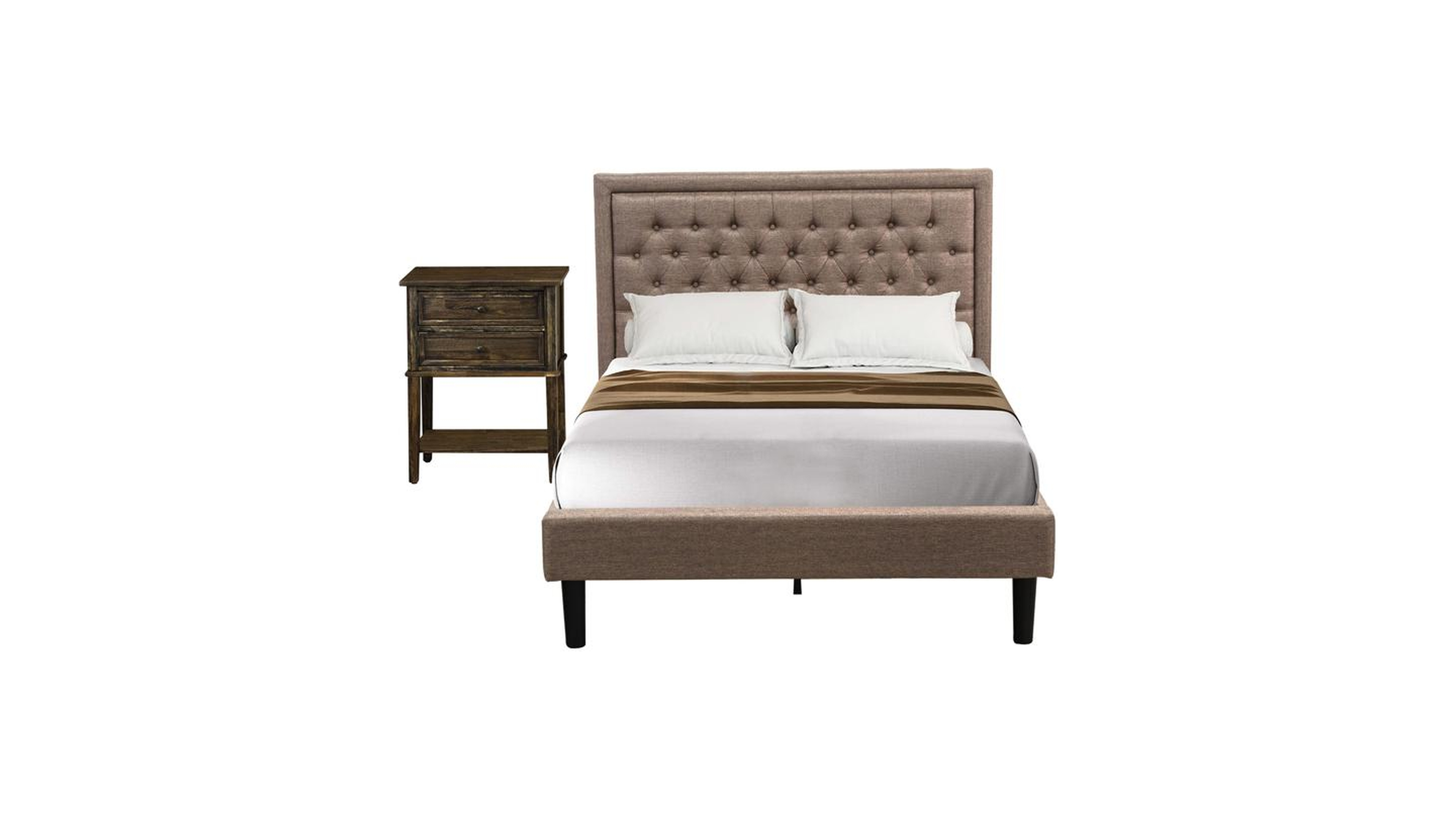 East West Furniture KD16F-1VL07 2 Pieces Bedroom Set - Bed Frame Headboard with 1 Nightstand Bedroom