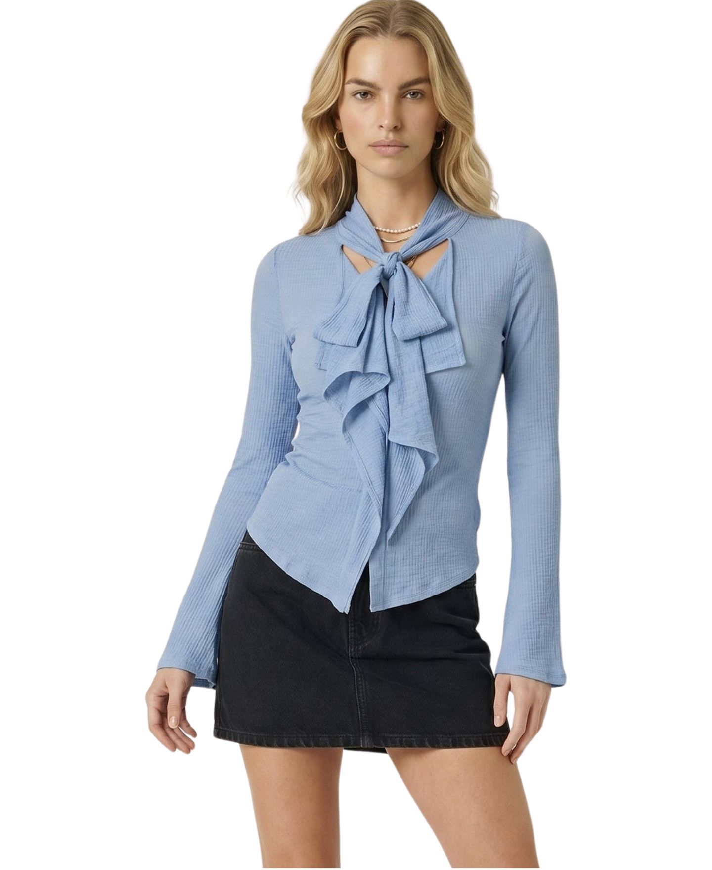 Женский топ Modenaire Tie-Front Ruffle Long-Sleeve — фото 1