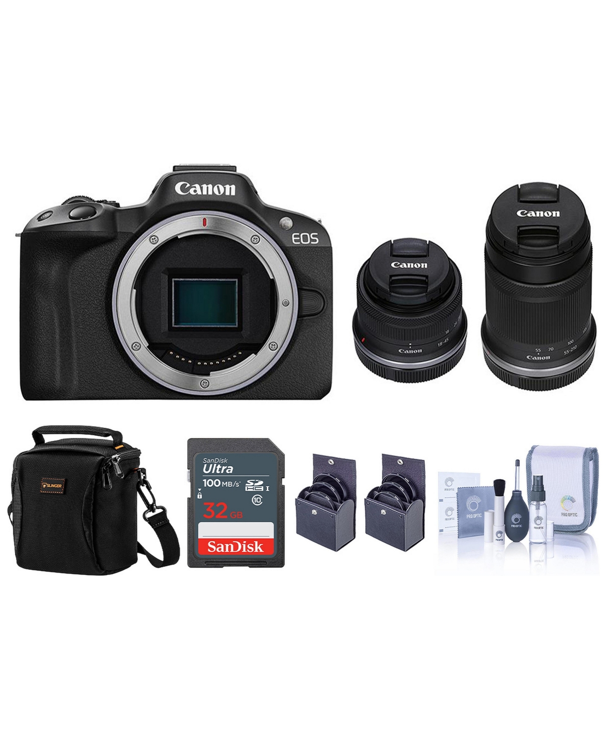 Canon Eos R50 4K Vlogging Mirrorless Camera with Two Lenses, 3-Piece Set - Black