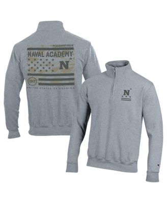 Men's Heather Gray Navy Midshipmen Operation Hat Trick Flag Power blend Fleece Quarter-Zip Pullover