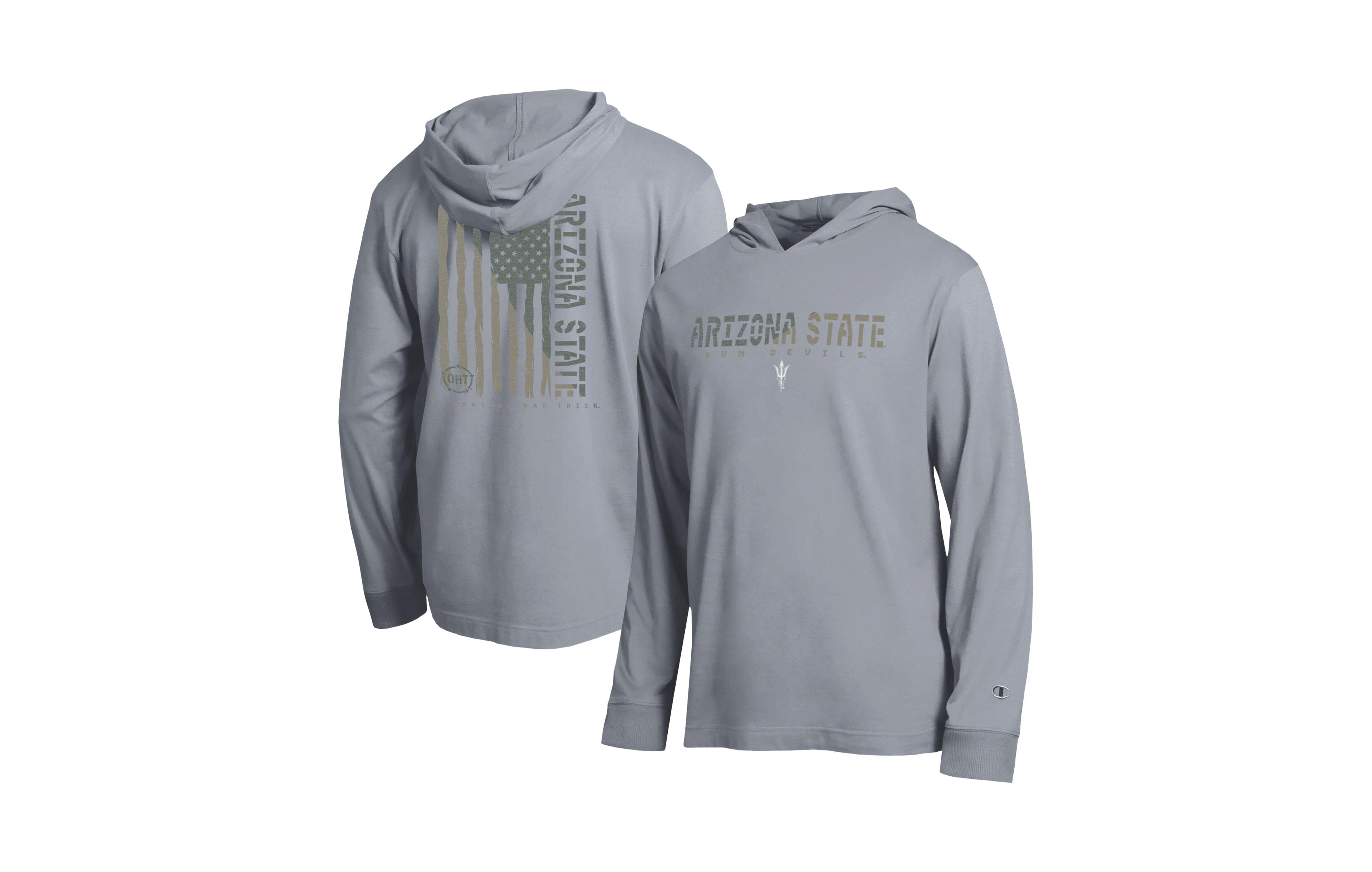 Champion Men's Heather Gray Arizona State Sun Devils Operation Hat Trick Flag Hooded Long-Sleeves Sweatshirt