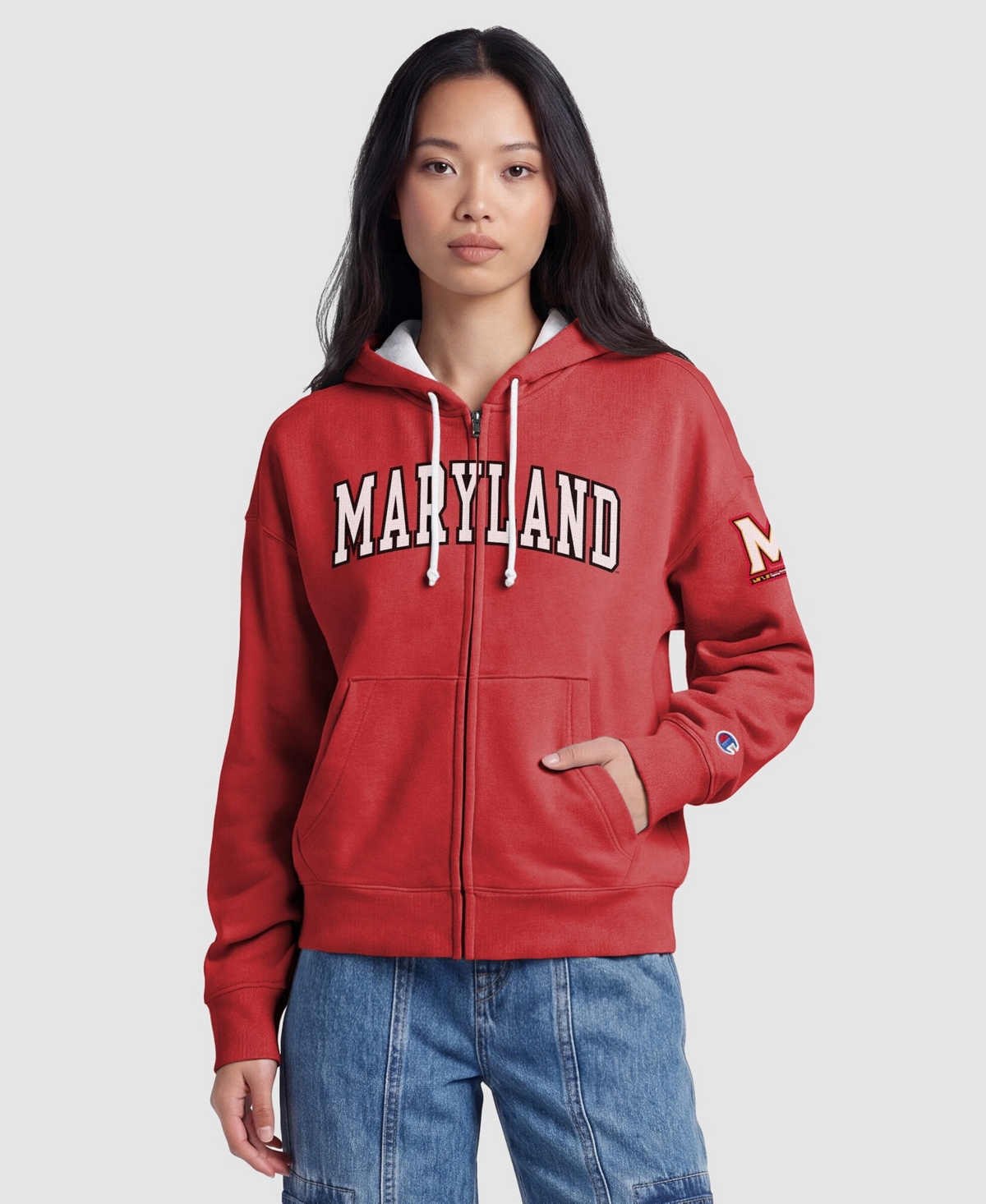 Champion Women's Red Maryland Terrapins Arch Full-Zip Fleece Hoodie - Red, White
