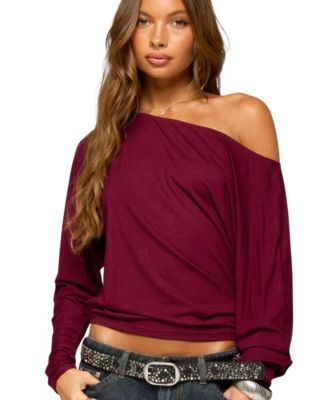 Women's Pazzy Off-the-Shoulder Long-Sleeve Cinched-Waist Top