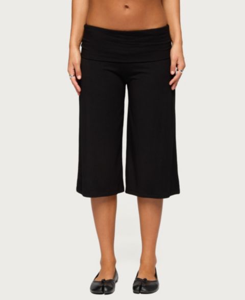 Женские брюки Edikted Shirly Wide-Leg Foldover Waistband Capri, цвет: Чёрный