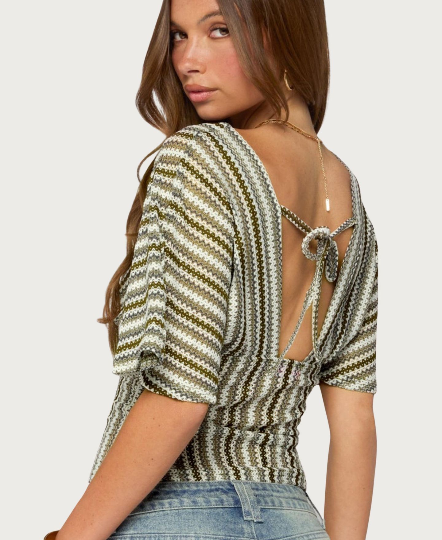 Женский топ Edikted Alwyn Flutter Crochet Zigzag, цвет: Коричневый — фото 2
