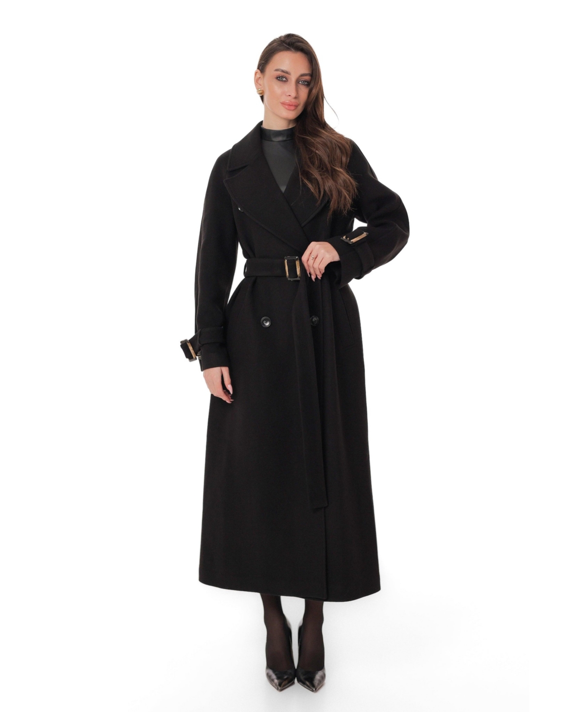 Alaska Outerwear Women's Madeline Cashmere/Wool Blend Double-Breasted Overcoat - Black