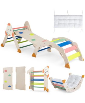 Rocket Themed 8-in-1 Foldable Climbing Set with Balance Bridge, Ages 1+