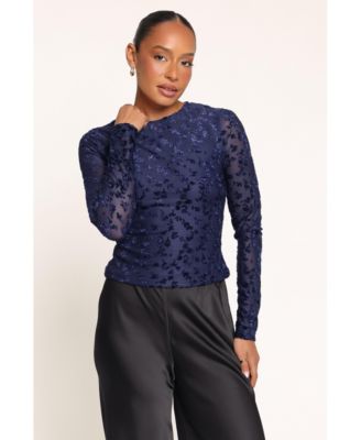 Women's Ellison Floral Long-Sleeve Mesh Blouse