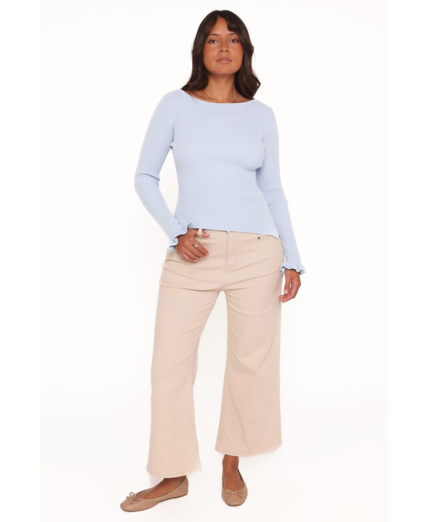 Женский топ Petal & Pup Fiana Boat Neck Long-Sleeve Ribbed-Knit, цвет: Ледяной синий — фото 3