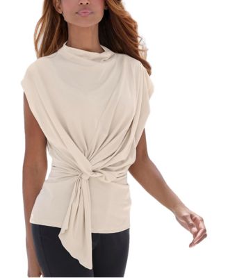 Women's Flowy Twist-Front Mock-Neck Top