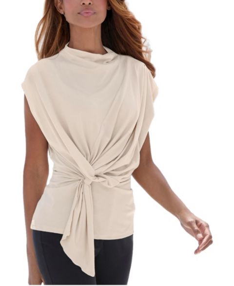 Женский топ Lascana Flowy Twist-Front Mock-Neck, цвет: Песочный