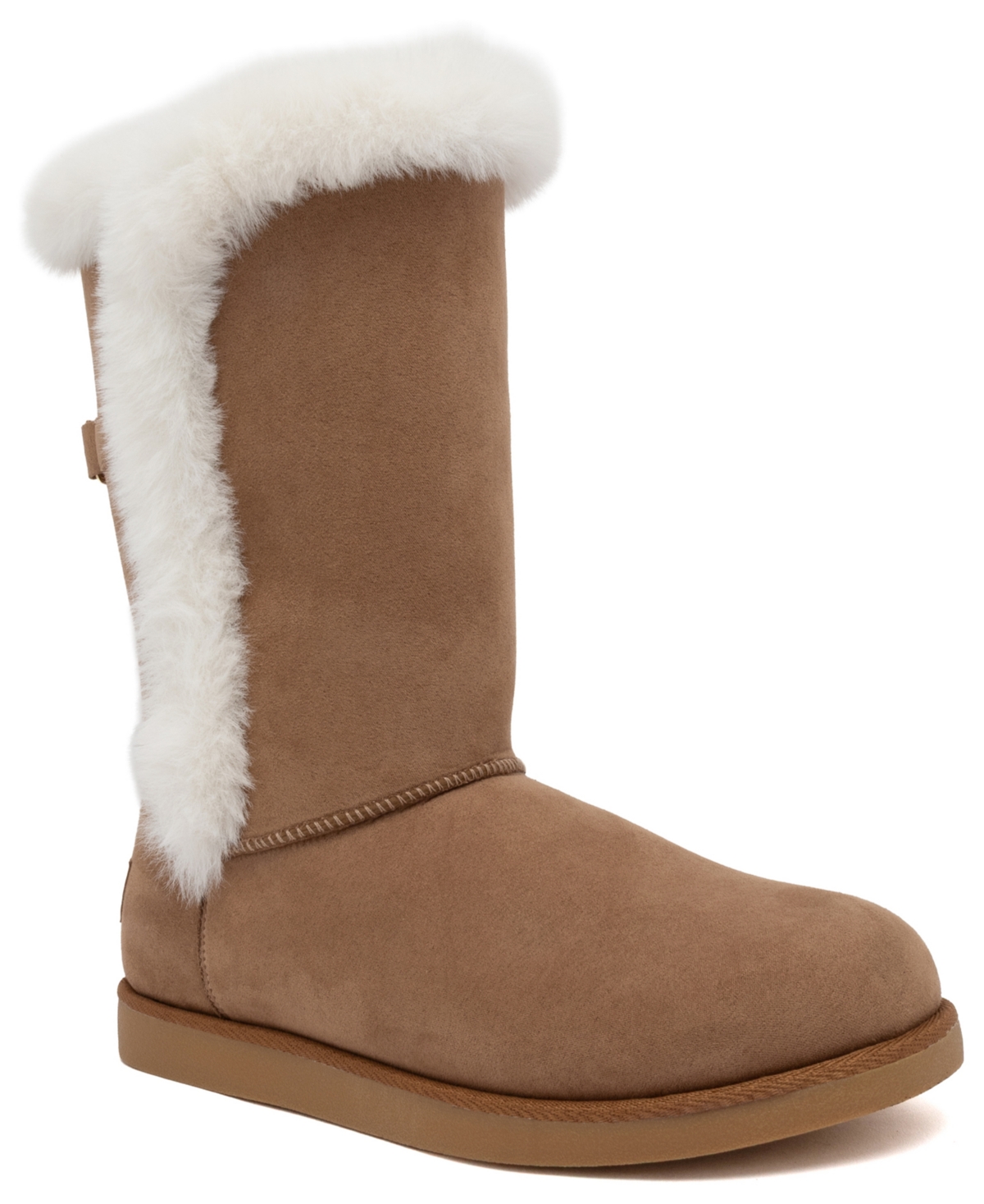 Juicy Couture Women's Koily Fold Over Faux Fur Trim Pull-On Boots - Natural