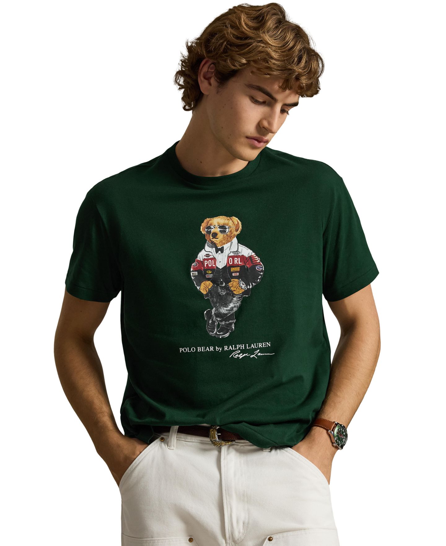 Мужская футболка Polo Ralph Lauren Classic-Fit Polo Bear, цвет: Мох — фото 1