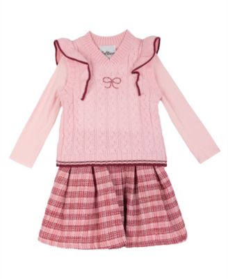 Girls' 2T-6X Cable-Knit Sweater Vest and Popover Dress, 2-Piece Set