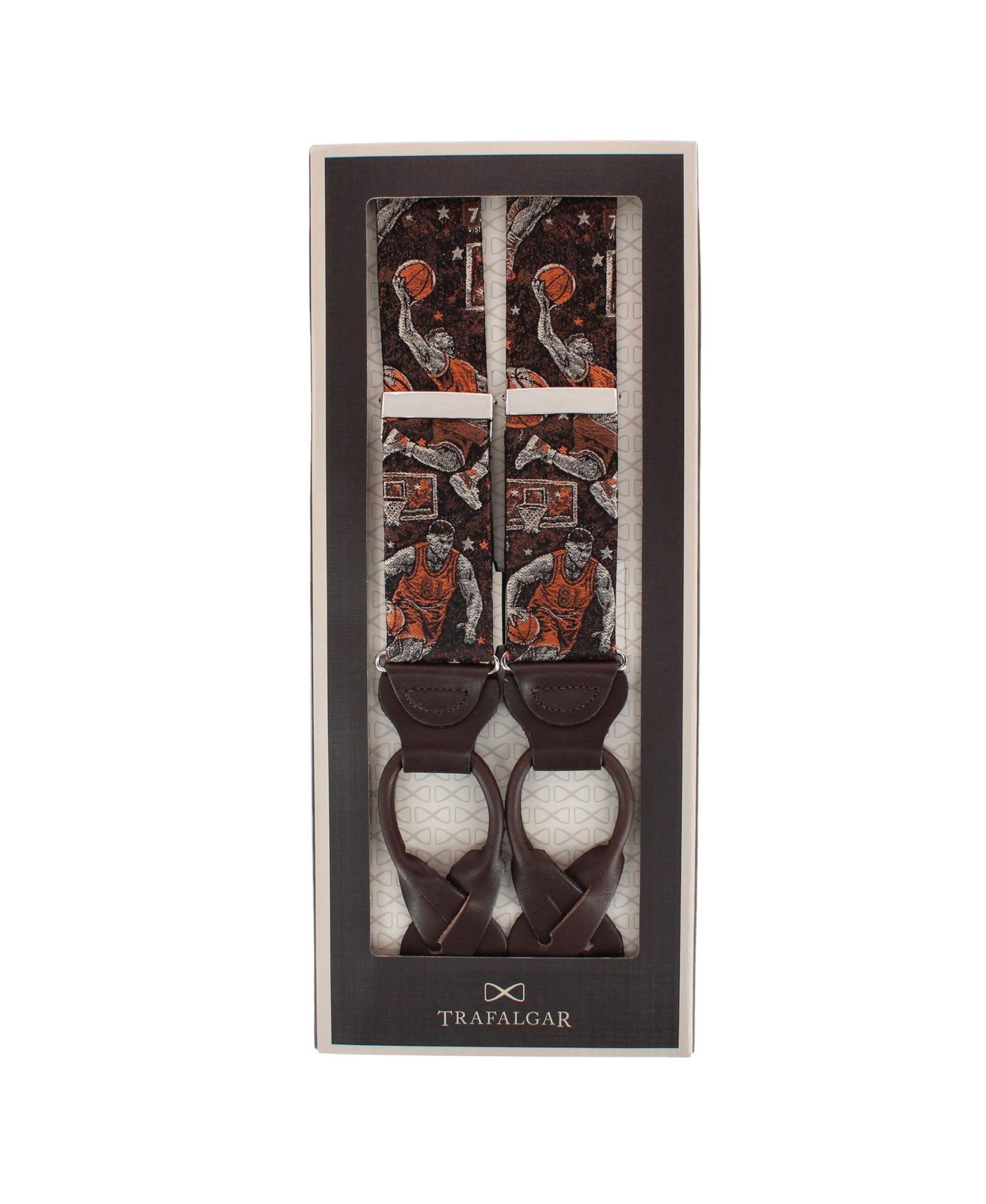 Мужские подтяжки TRAFALGAR Courtside Basketball Silk Button-End Suspenders, цвет: Коричневый — фото 3