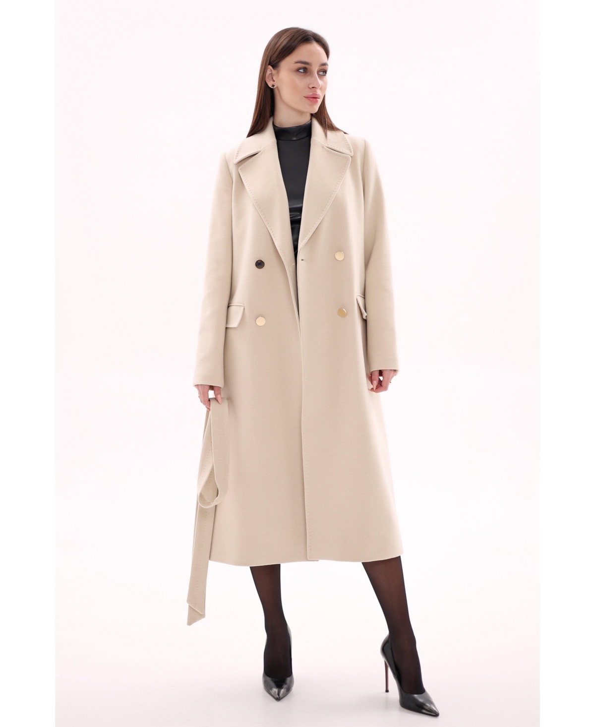 Alaska Outerwear Women's Denise Cashmere-Blend Double-Breasted Overcoat - Nude