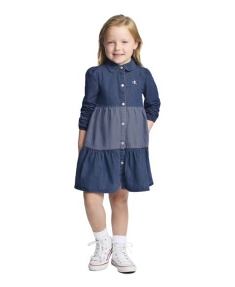 Платье Calvin Klein Collared Denim Button-Front для девочек-малышей, цвет: Джинсовый