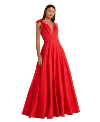 Women's Plunging V-Neck Bow Detail Ball Gown