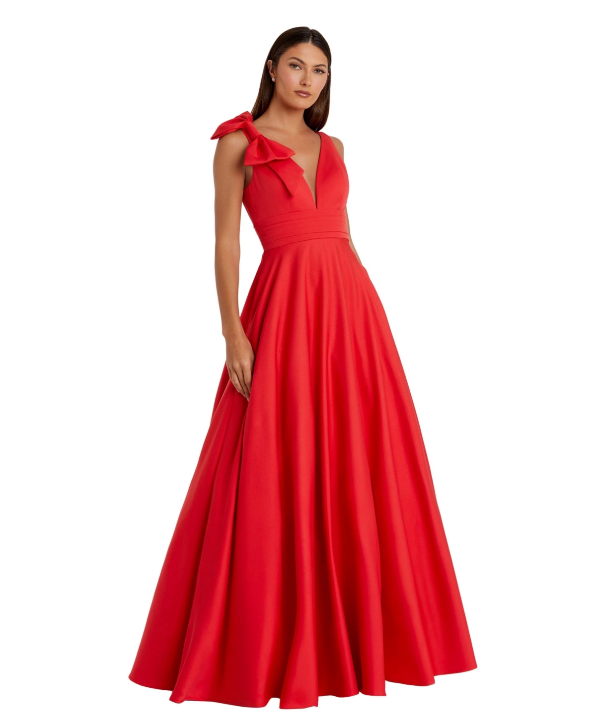Mac Duggal Women's Plunging V-Neck Bow Detail Ball Gown - Red