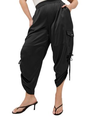 Plus Size Cargo Castle Wide-Leg Satin Pants