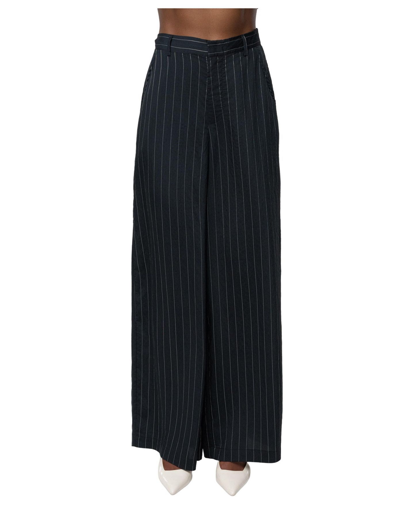 Женские брюки JLUXLABEL Social Club Pinstripe Wide-Leg, цвет: Чёрный — фото 1