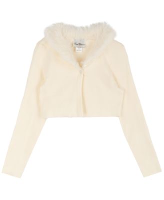 Big Girl's 7-16 Faux Fur Shawl Collar Cropped Cardigan