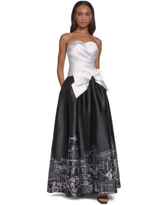 Women's Strapless Printed Ball Gown Dress