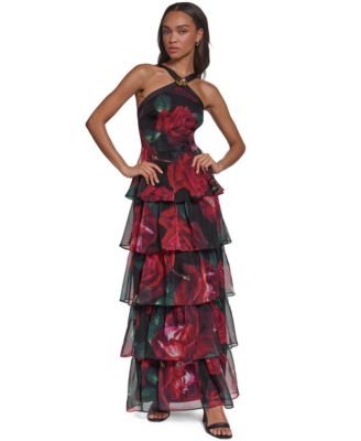 Women's Halter-Tiered-Floral Dress