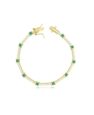 Green and White Cubic Zirconia Station Tennis Bracelet