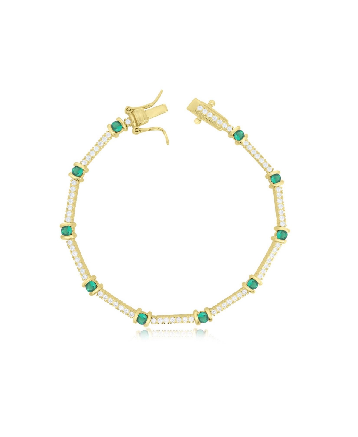 The Lovery Green and White Cubic Zirconia Station Tennis Bracelet - Gold plated sterling silver