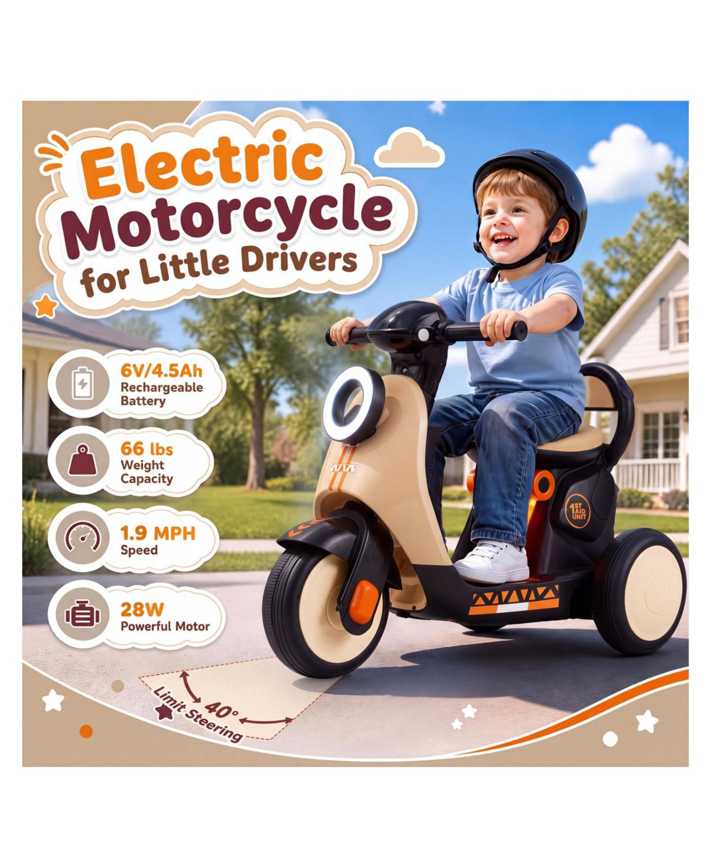 Детская игрушка Mecale 6V Ride-On Motorcycle with LED Headlight and Music, 3–5 лет, цвет: Хаки — фото 9