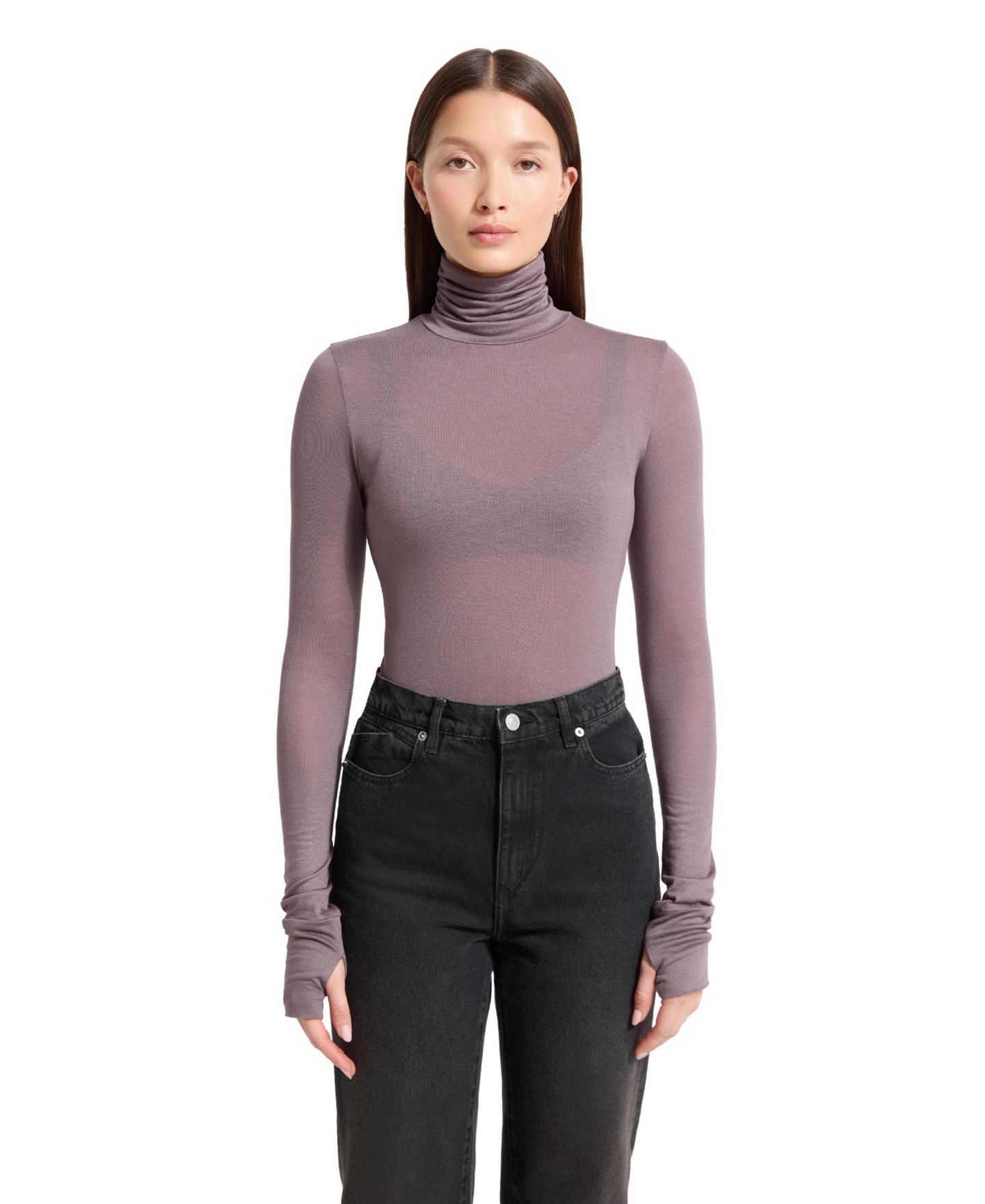 Женский топ Marcella Eloise Sheer High-Stretch Turtleneck, цвет: Антрацитовый — фото 7