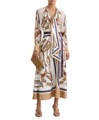 Petite Ellie Foulard-Print Tie-Neck Midi Dress