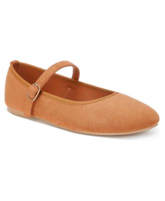 Montrose Mid-Foot Pin Buckle Strap Round-Toe Faux Suede Mary Jane Flats