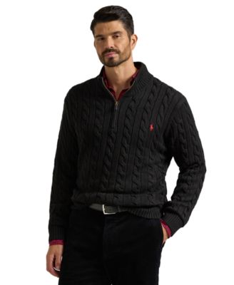Men's Big & Tall Cable-Knit Cotton Quarter-Zip Sweater