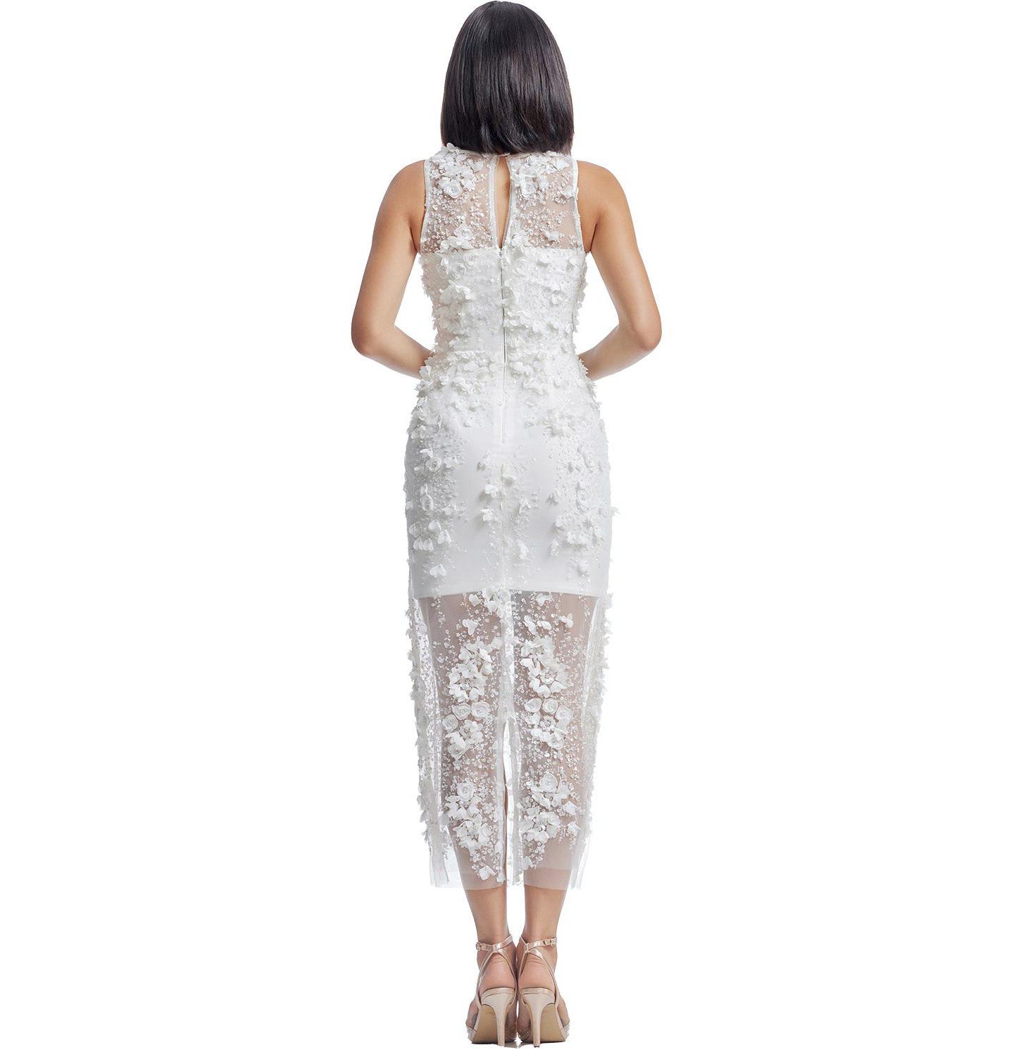 Женское платье Dress the Population Helena High Neck 3D Floral Applique Midi, цвет: Белый — фото 2