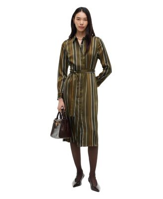 Women's Long-Sleeve Fluid Shirt Midi Dress