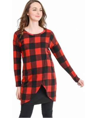 Maternity Buffalo Plaid Nursing Tunic Sweater