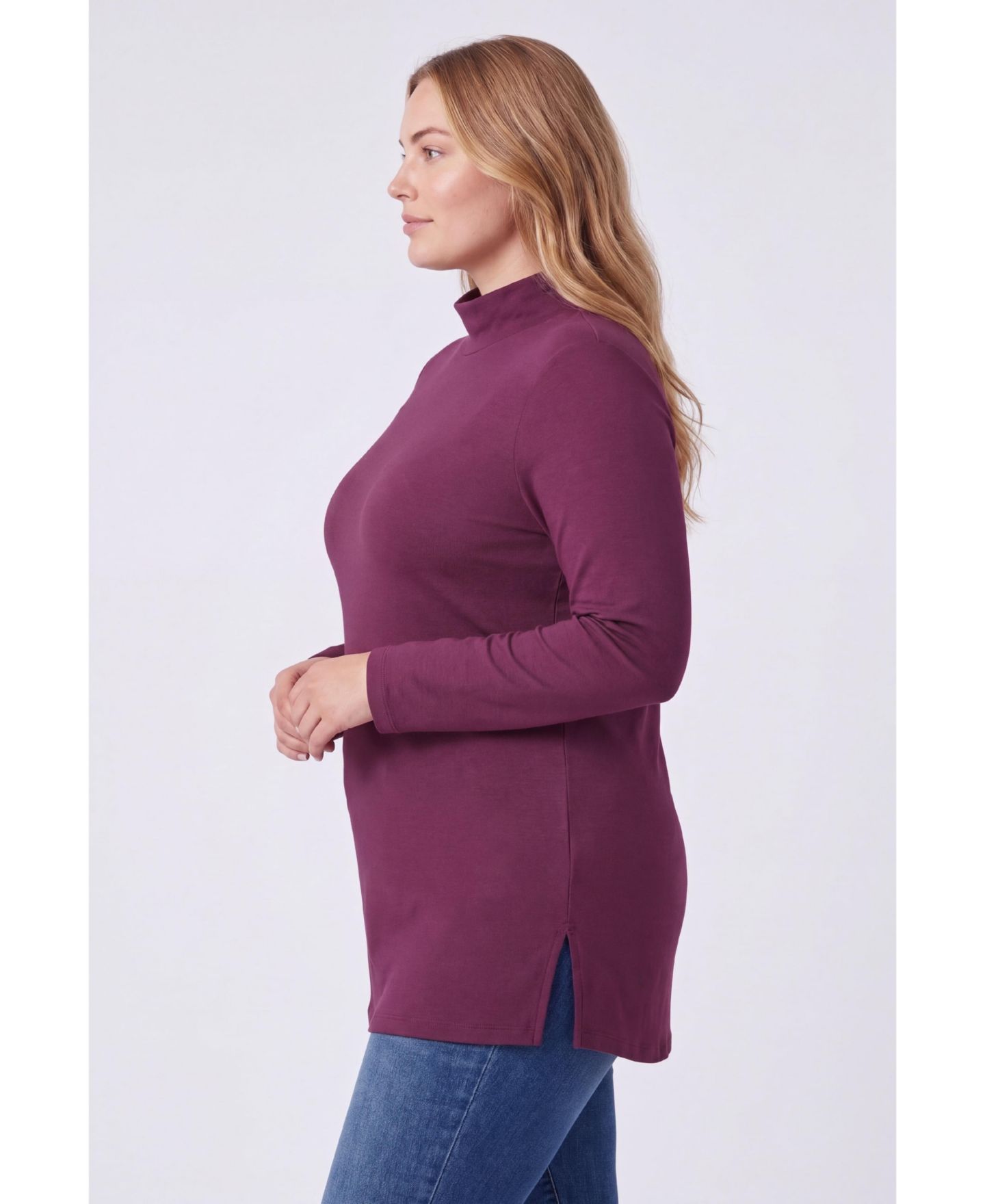 Женский топ Woman Within Plus Size Within Perfect Mockneck Tunic, цвет: Глубокий бордово-красный — фото 4