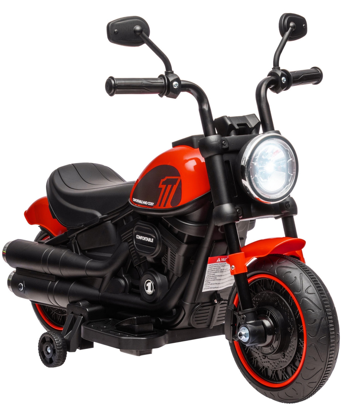 Glintex 6V Kids Electric Motorcycle with Training Wheels, Single-Button Start and Headlight, 55 lbs Capacity, Ages 18-36 Months - Red
