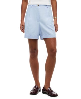 Women's High-Waisted Pleated Tailored Linen-Blend Shorts, 5" Inseam